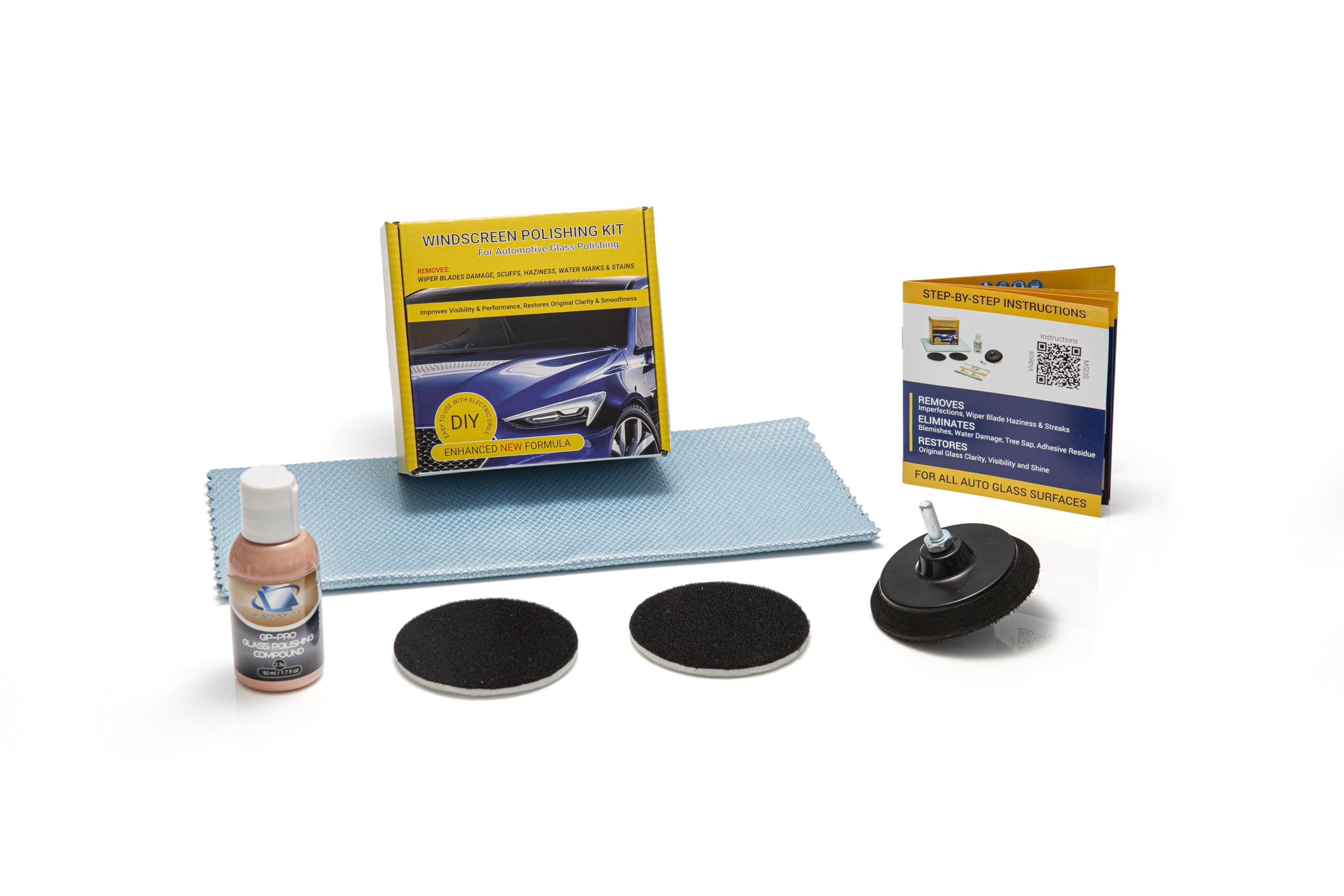 GLASS POLISH DIY 75mm Windscreen Polishing Kit for Car Glass Restoration, Remove Wiper Blade Damage, Fine Scratches, Haziness, and Water Spots, Restore Glass Clarity and Shine - GP21005