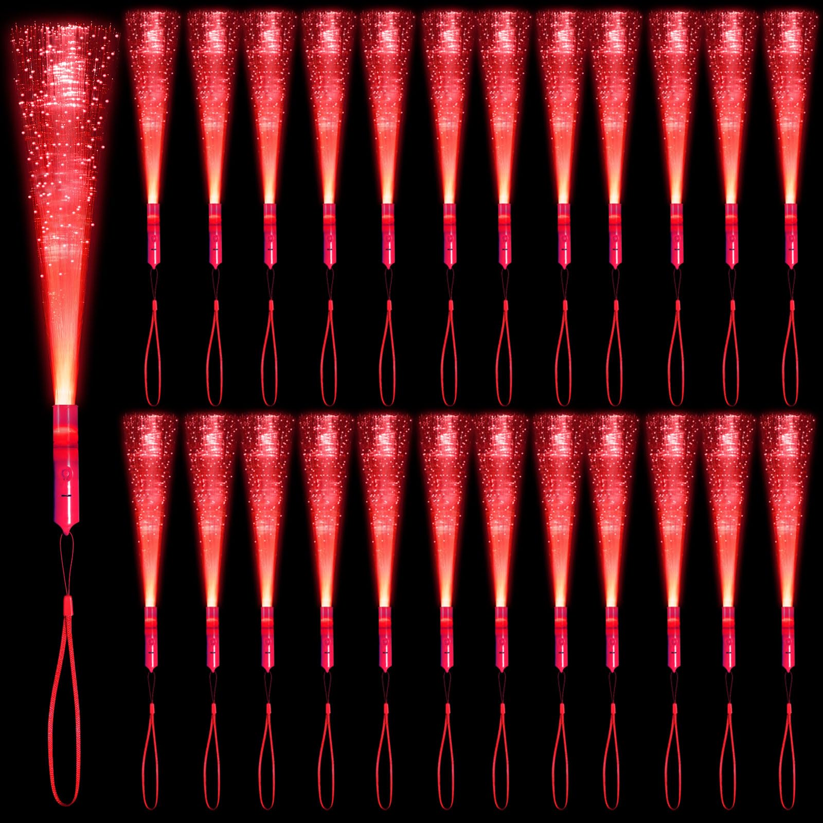 48 PCS Red Glow Fiber Wands Sticks LED Light Wands 3 Modes Flashing Fiber Optic Light Rod Bulk Fiber Optic Wands for Wedding July 4th Halloween Christmas Valentine's Day