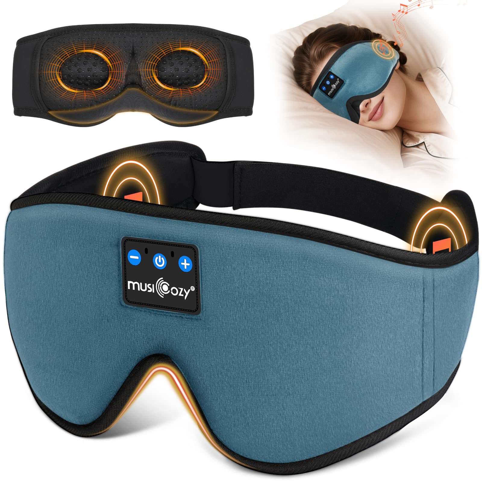 MUSICOZY 3D Schlafmasken Kopfhörer, 100% Verdunkelung, Schlafkopfhörer, Bluetooth-Augenmaske mit Kopfhörern zum Schlafen, Reisen, Nickerchen, Entspannen, Meditieren