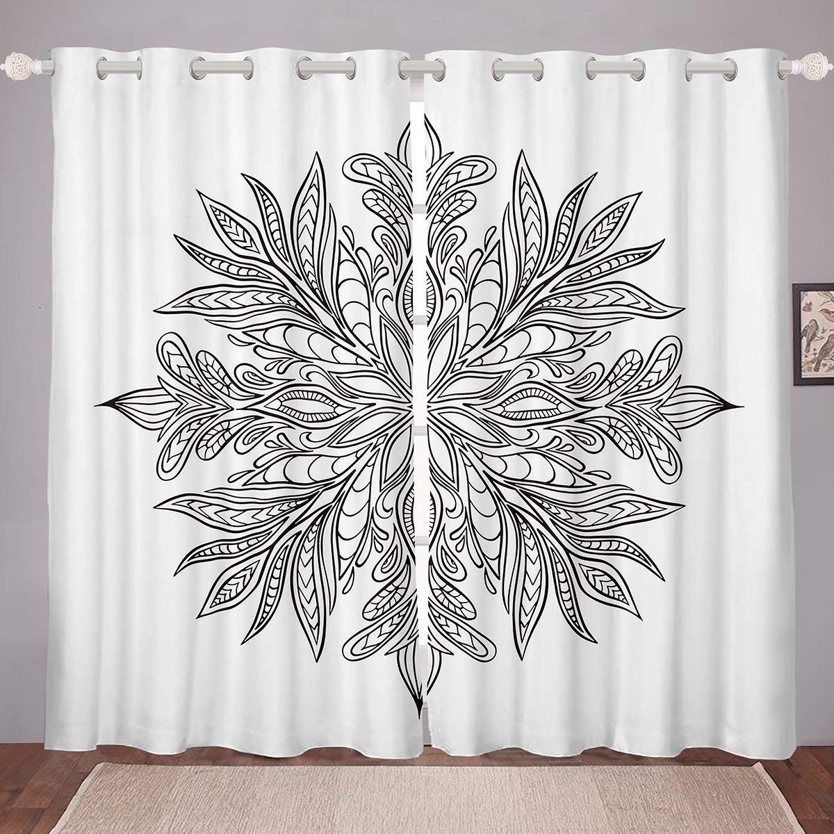 Loussiesd Mandala Curtain Boho Floral Window Drapes Girls Bohemian Mandala Printed Decor Window Treatment For Kids Children Teens Bedroom Decorative Exotic Window Curtains W66*L72