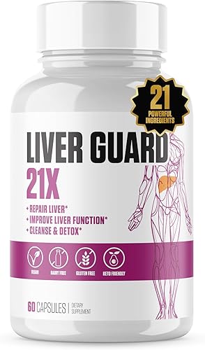 Liver Guard 21x  Suplemento de desintoxicación, reparación y limpieza hepática #1 con cardo mariano, alcachofa, diente de león + más  100% natural