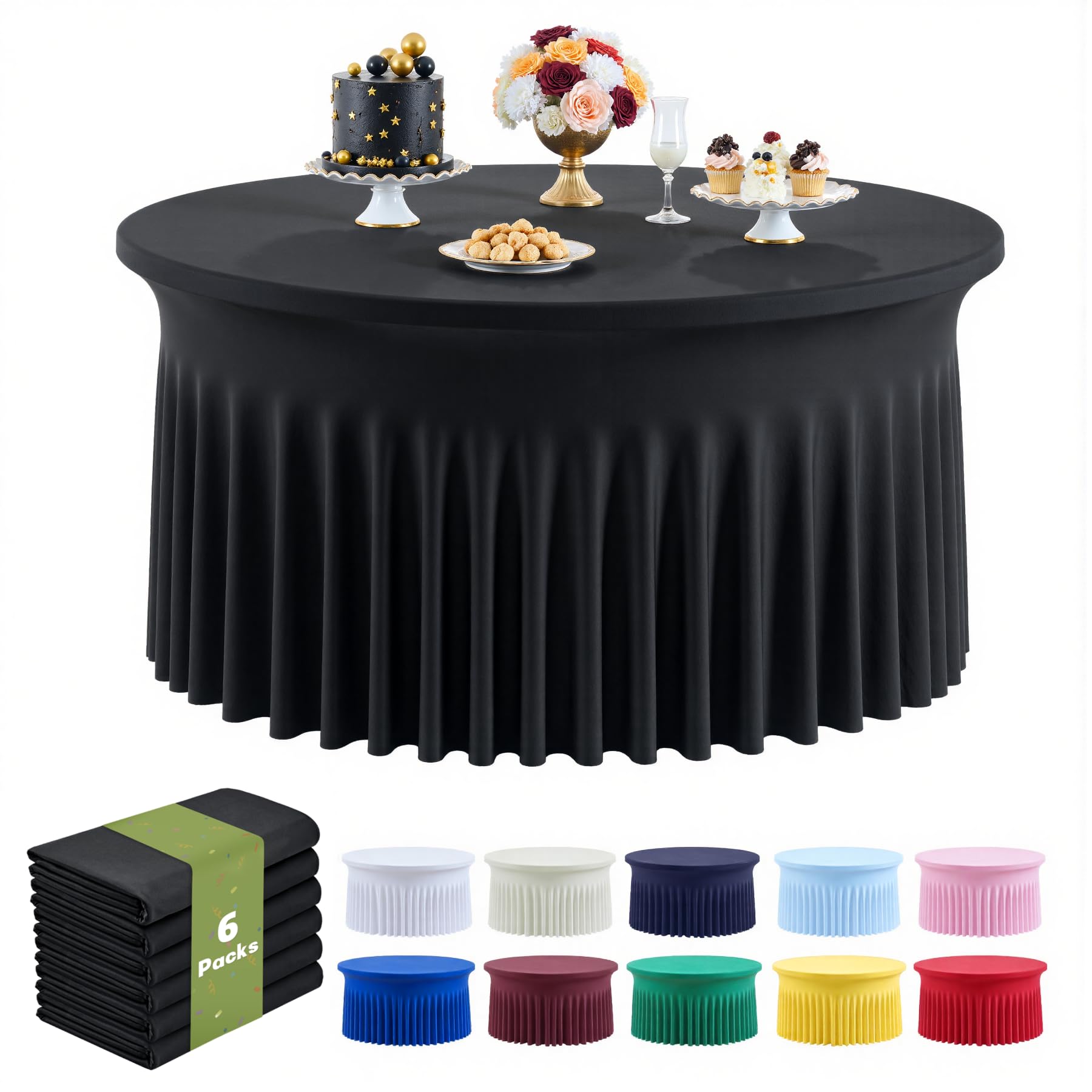 Amazon.com: Outpain 6 Pack Black Round Spandex Tablecloth for 60