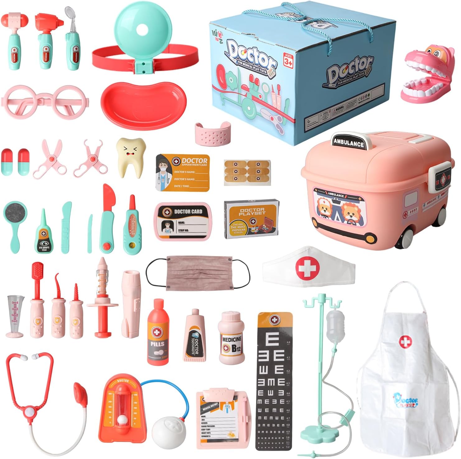 Doctor Kit for Toddlers 3-5, 38PCS Pretend Dentist Kit Playset Toy for Kids with Medical Bag Stethoscope Role Playing Game Gift for Boys Girls Aged 3 4 5 6 (Cartoon car)