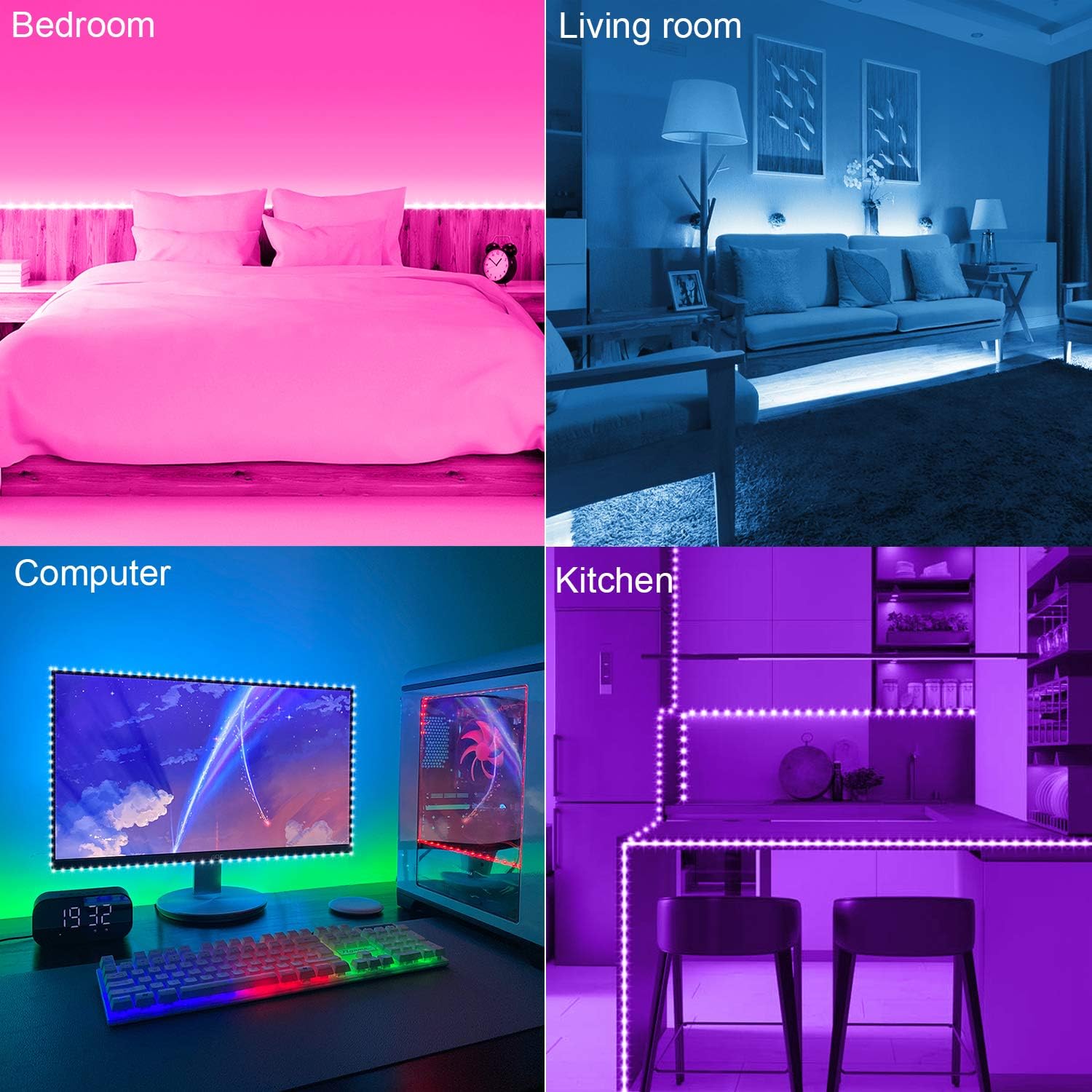 Lxyoug 100ft Led Lights for Bedroom, APP Control Music Sync Color Changing,Ultra Long RGB 5050 Led Strip Lights with 44Keys IR Remote for Christmas Room Home Decoration
