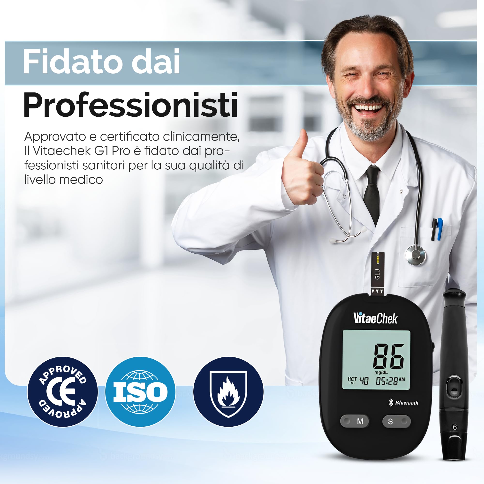 G1 Pro Glucometro Bluetooth + 50 Strisce Reattive Aggiuntive – Misuratore di Glicemia con Strisce GDH-FAD, Risultati Rapidi e Precisi, Ideale per Controllo Glicemico Quotidiano (mg/dL)
