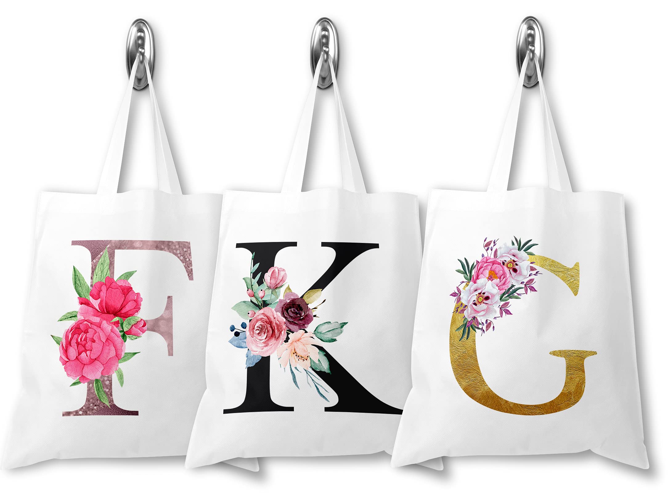Sponsored Ad – Personalised Floral Watercolour Initial Tote Bag, Pink, Size S, Women's Gift Bag, Adults, Machine Wash, Polyester, 100% Polyester, 38cm x 42cm