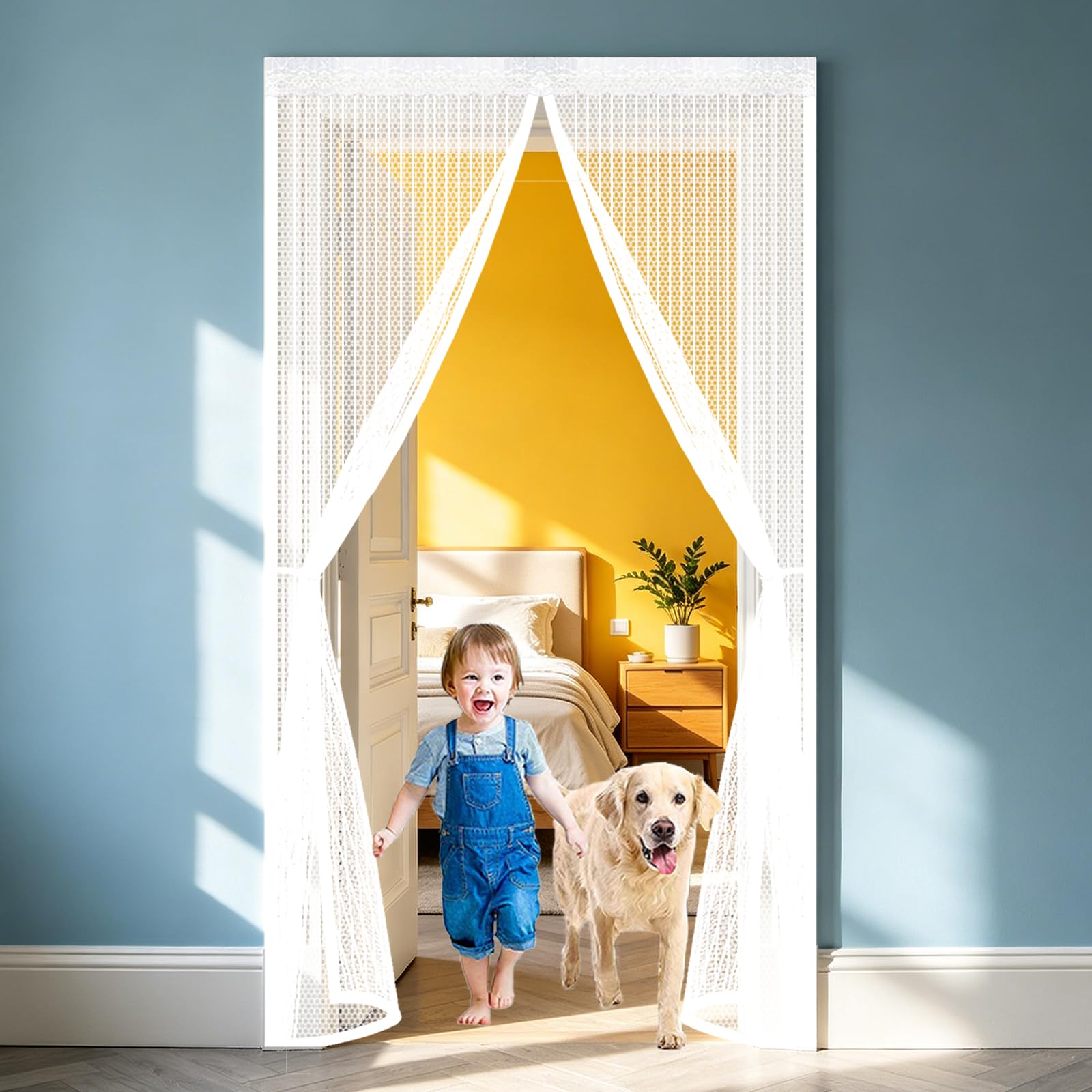 Moustiquaire porte 120x220 automatique avec rideau magnétique blanc
