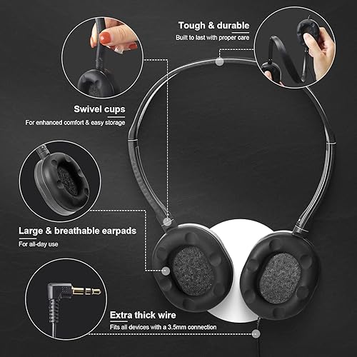Miniatura 3 de Flutesan Paquete de 30 auriculares con cable, auriculares ajustables en la oreja, auriculares para niños con estéreo, auriculares para niños para