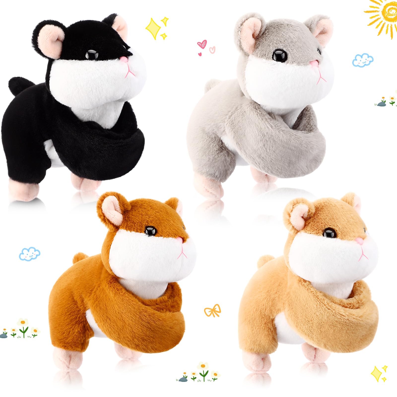 HyDren 4 Pcs Stuffed Animal Slap Bracelets for Kids,8 Inch Plush Hugger Slap Bracelets Bulk Toy Hug Snap Wristbands for Girls Boys Birthday Gifts