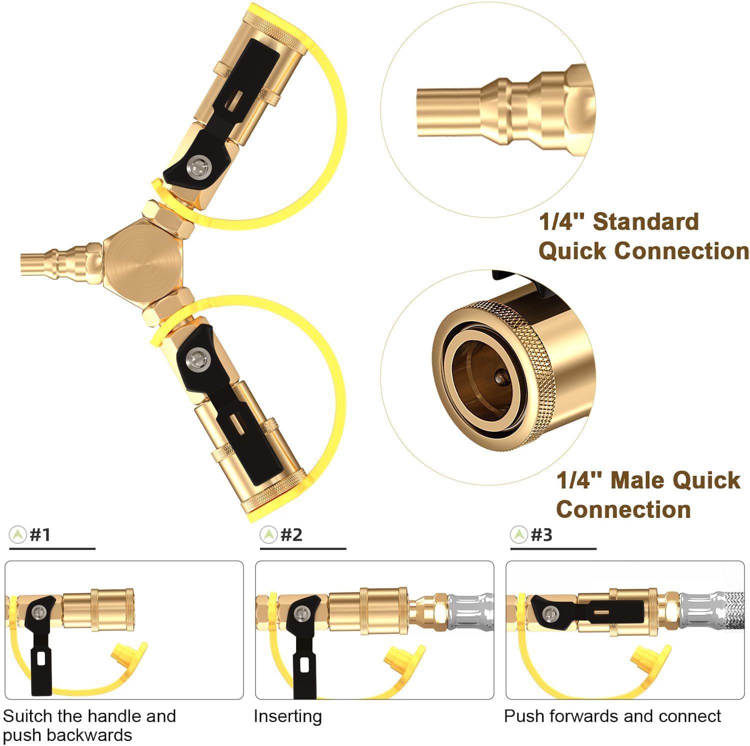 Propan Y-Splitter-Adapter Für Wohnmobile - 6,35 Mm (1/4 Zoll) Mit Absperrventil, Aus Messing, Für Grill & Heizung