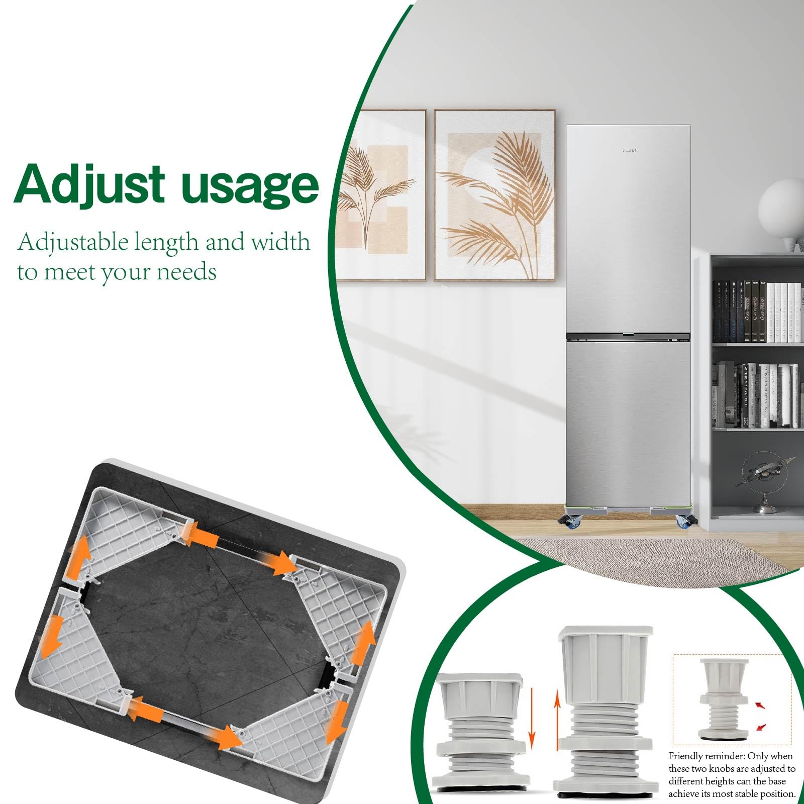 Soporte de base para lavadora, elevador ajustable para electrodomésticos, altura de acero inoxidable de 19 a 22 cm, soporte duradero para lavadora, secadora, elevación de refrigerador, uso doméstico