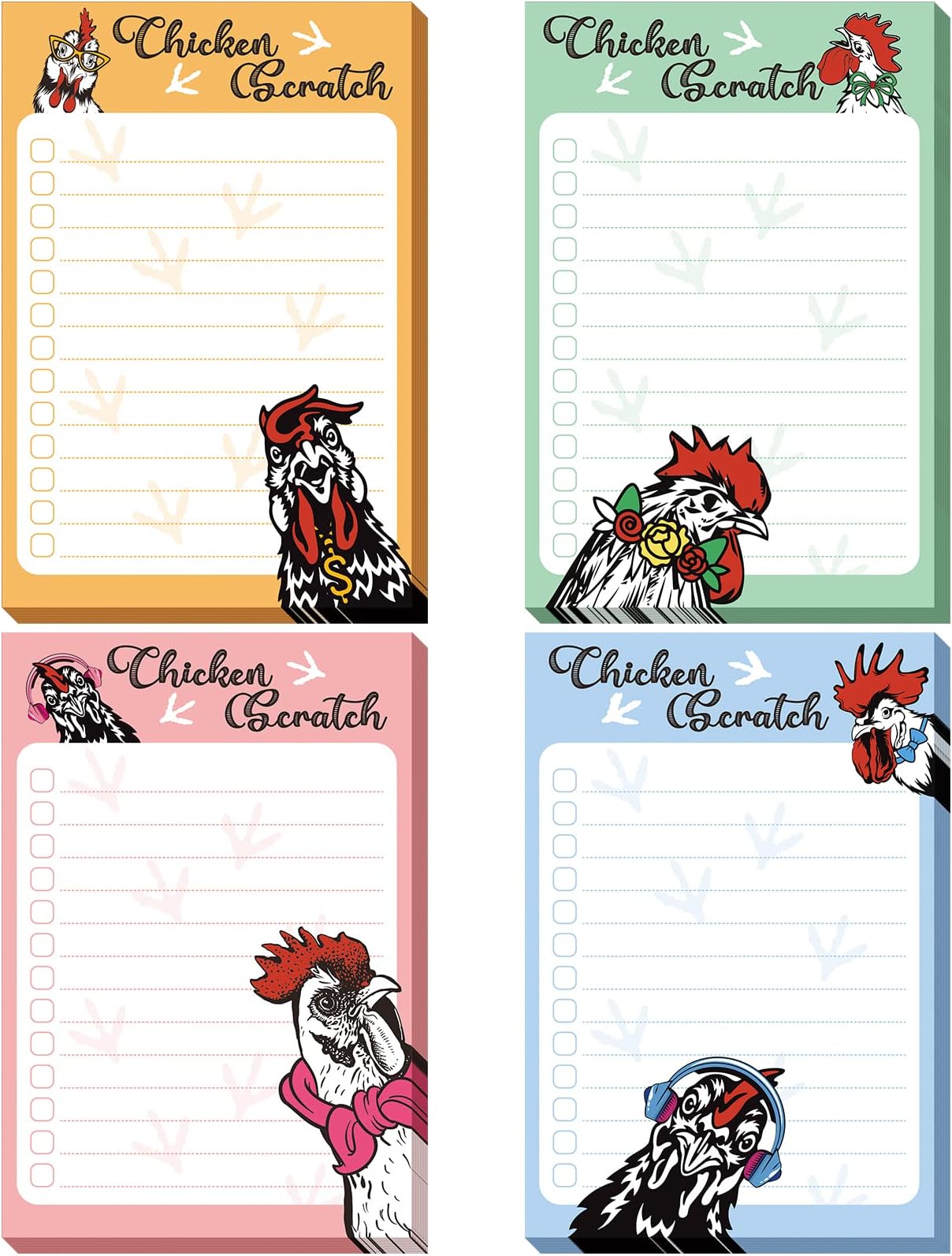 4 Pads Chicken Sticky Notes 4" x 6" Funny Animal Sticky to Do Notepad Chicken Lover Gifts for Rooster Chick Barn Office School Decor, 200 Sheets