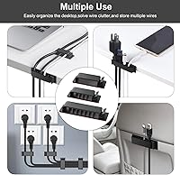 Vista 6 de Cable Management Clips, 20Pcs Cord Organizers Wire Clips Cord Holder for TV PC Ethernet Cable Desk Home Office (Black)