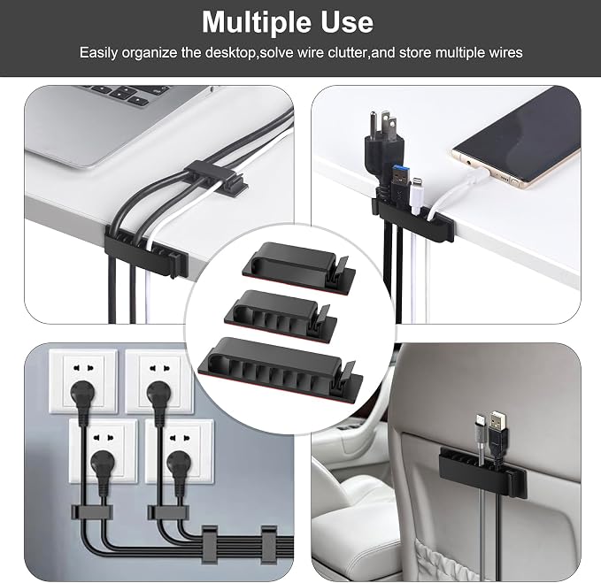 Clip Organizador de Cables 20 Piezas Autoadhesivo Negro miniatura 6
