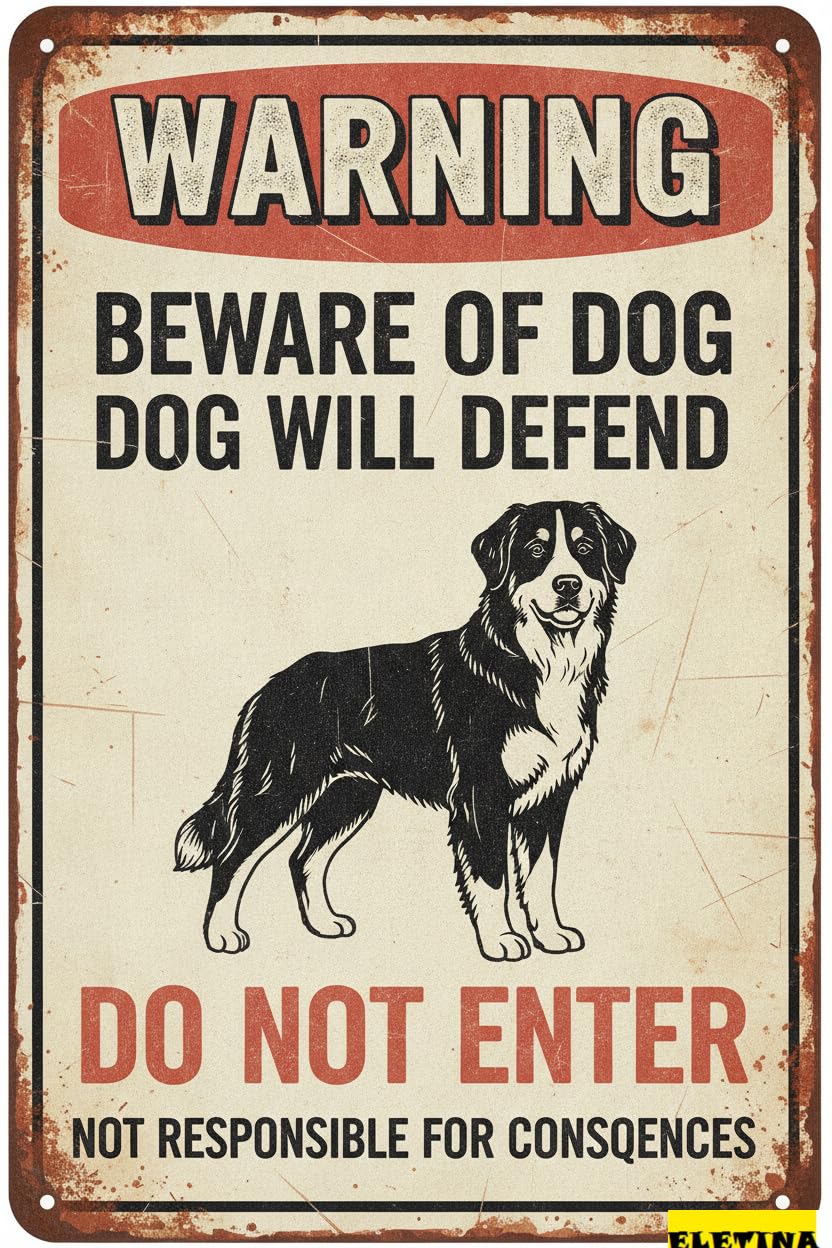 Warning Beware Dog Will Bite Bernese Mountain Aluminum Tin Sign Outdoor Yard Fence Home Farm 8x12in