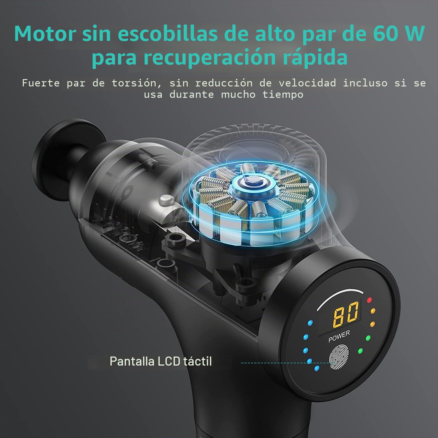 Mebak Pistola de Masaje Muscular Profesional Masajeadora Eléctrica Percusión Tejido Profundo 7 Cabezas 5 Velocidades Amplitud 12mm