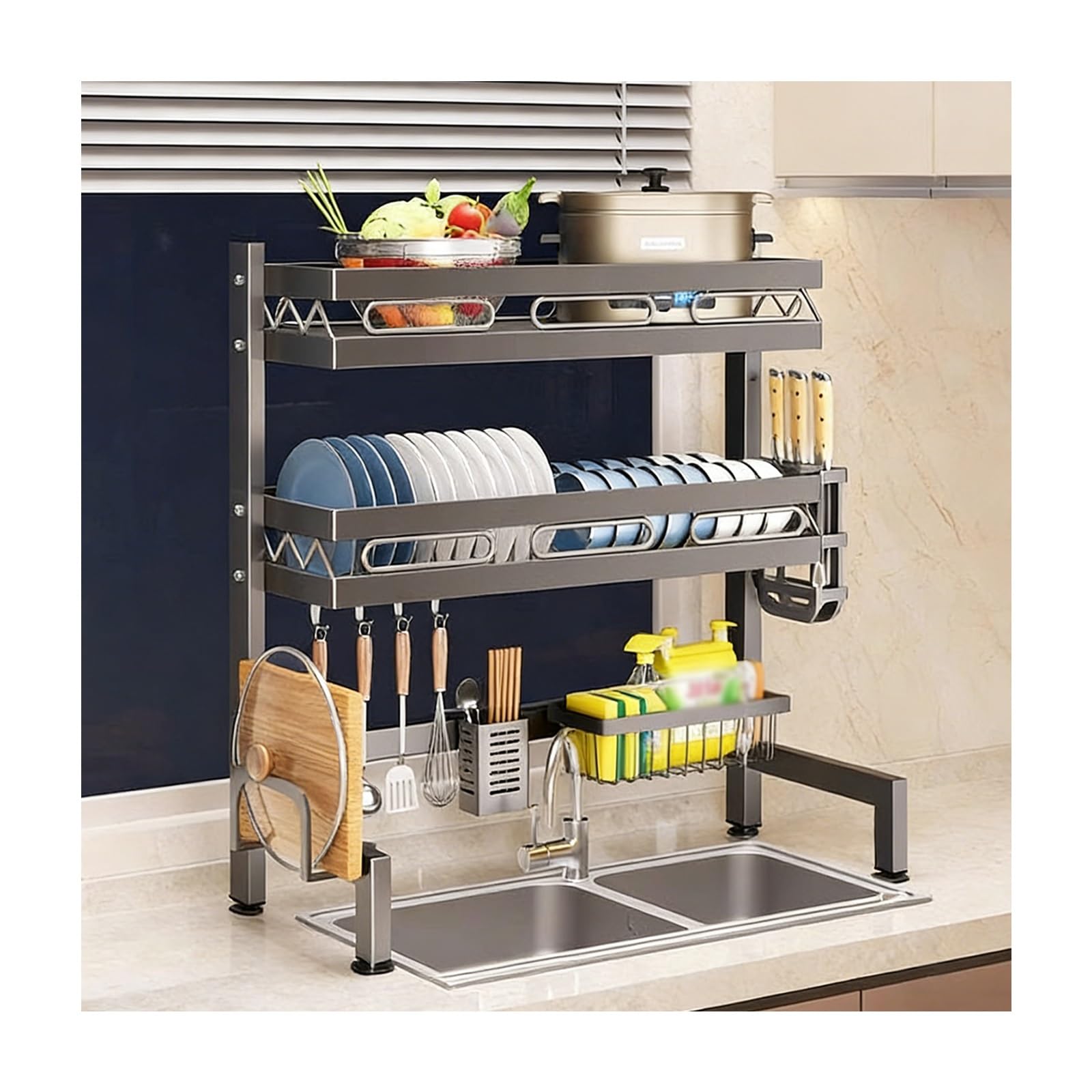 Kitchen Sink Caddy Dish Drainers for Kitchen Counter Dish Drainer Suitable for Kitchen Countertops with Hooks A Paper