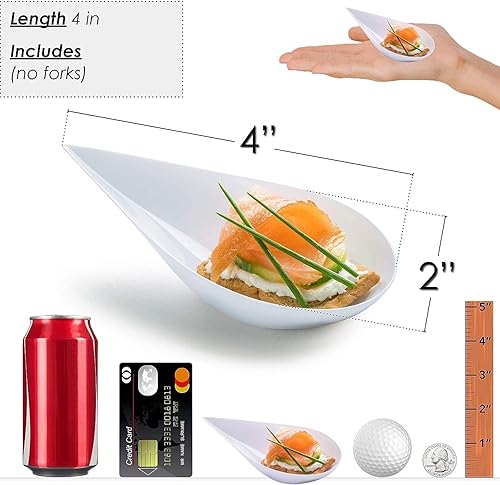 Miniatura 3 de DLux 500 mini platos para aperitivos de 4 pulgadas, cucharas de plástico blanco reutilizables, platos de postres y aperitivos, platos para servir,