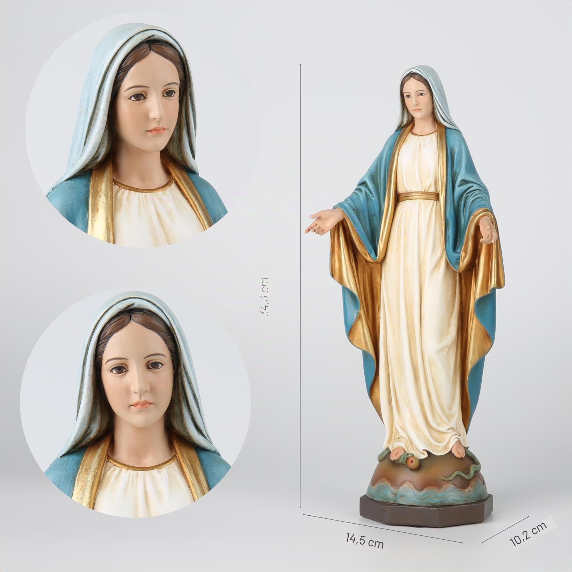 BC - Estatua católica de Nuestra Señora de Gracia, Figura de Virgen María para Altar, Regalo religioso para mamá, decoración católica del hogar, 13.5 Pulgadas de Alto, Pintada a Mano por Buildclassic