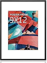 9x12 Poster Picture Frame,Black Thin Smooth Aluminum Photo Frame with High Definition Acrylic,Display Picture 6x8 with Mat or 9x12 Without Mat for Wall Mounting Horizontally and Vertically
