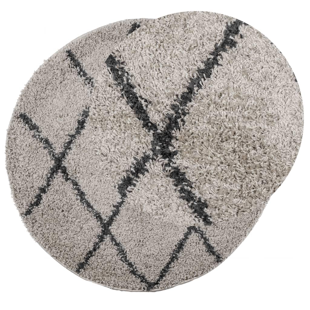 Shaggy-Teppich Pamplona Hochflor Modern Beige Anthrazit Ø 100cm, Weich Flauschig, Schadstoffgeprüft, Ideal für Wohnzimmer, Schlafzimmer, Fußbodenheizung, Heimtextilien