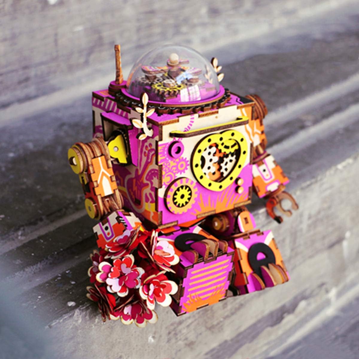 ROKR 3D Wooden Puzzle,DIY Music Box,Mechanical Craft Kit Model,Ideal Gift for Women Boys and Girls When Christmas/Birthday/Valentine's Day (Colorful Robot)