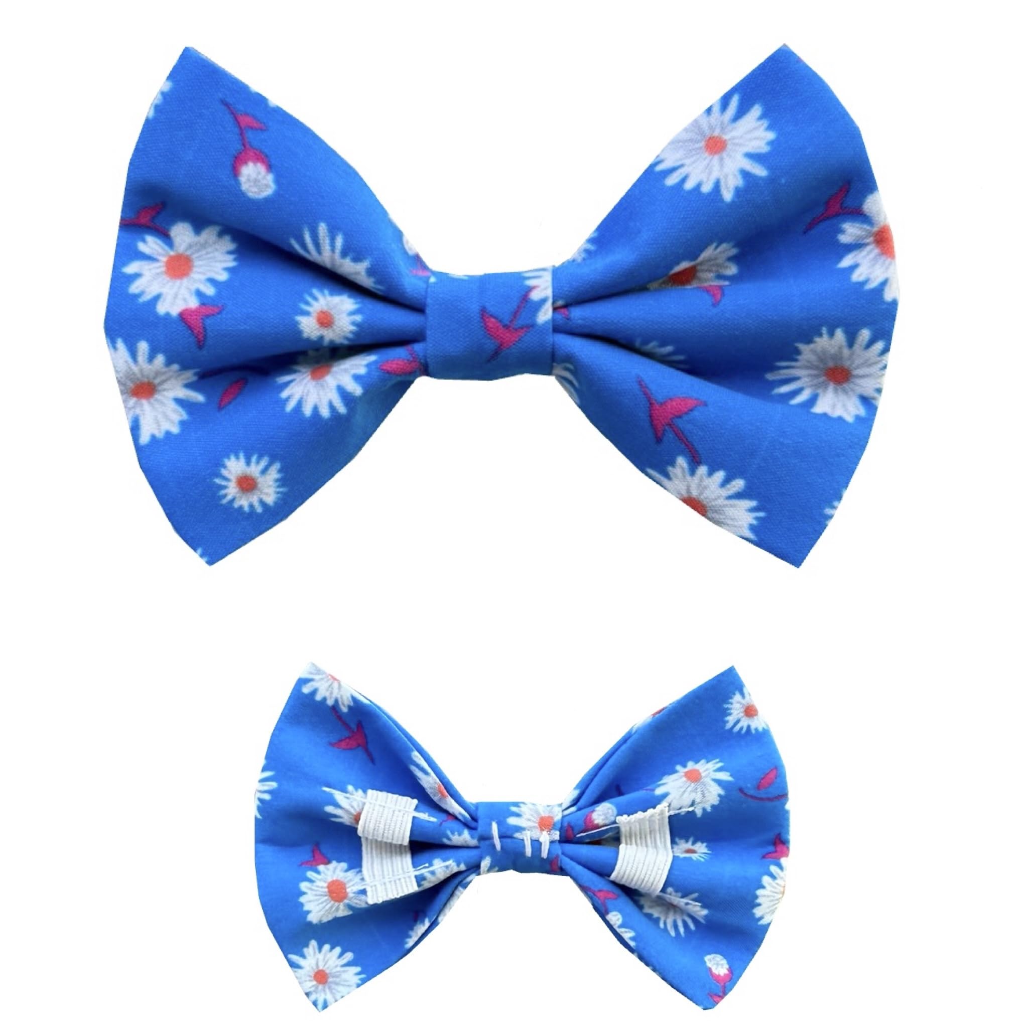 New Dogs Bow Tie Bowtie Summer Flowers red pink blue flower Elastic Band attach COLLAR ACCESSORY Handmade UK (Blue flowers Small)