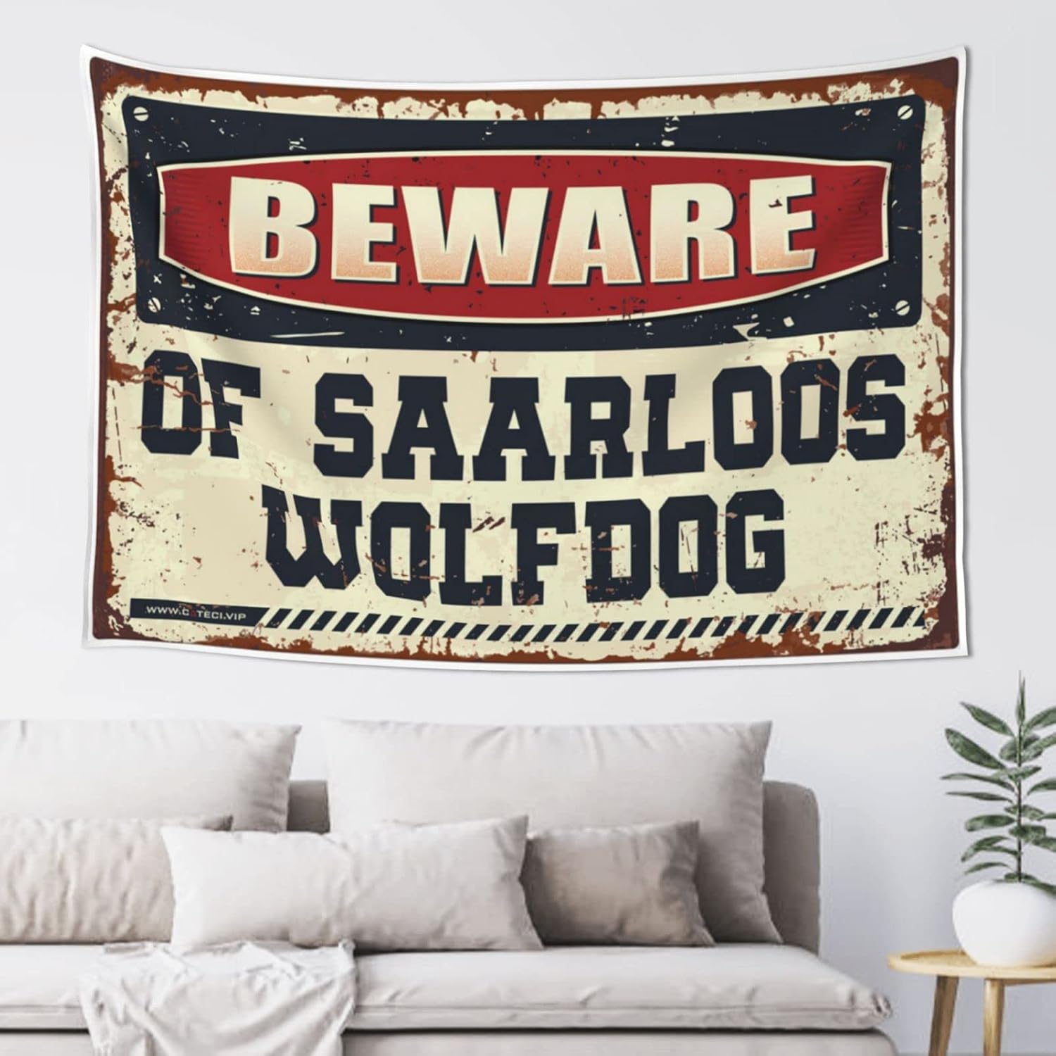 Bedroom Door Decorations Beware of Saarloos Wolfdog Tapestry Tapestry Aesthetic Funny Sogns(75X100CM)