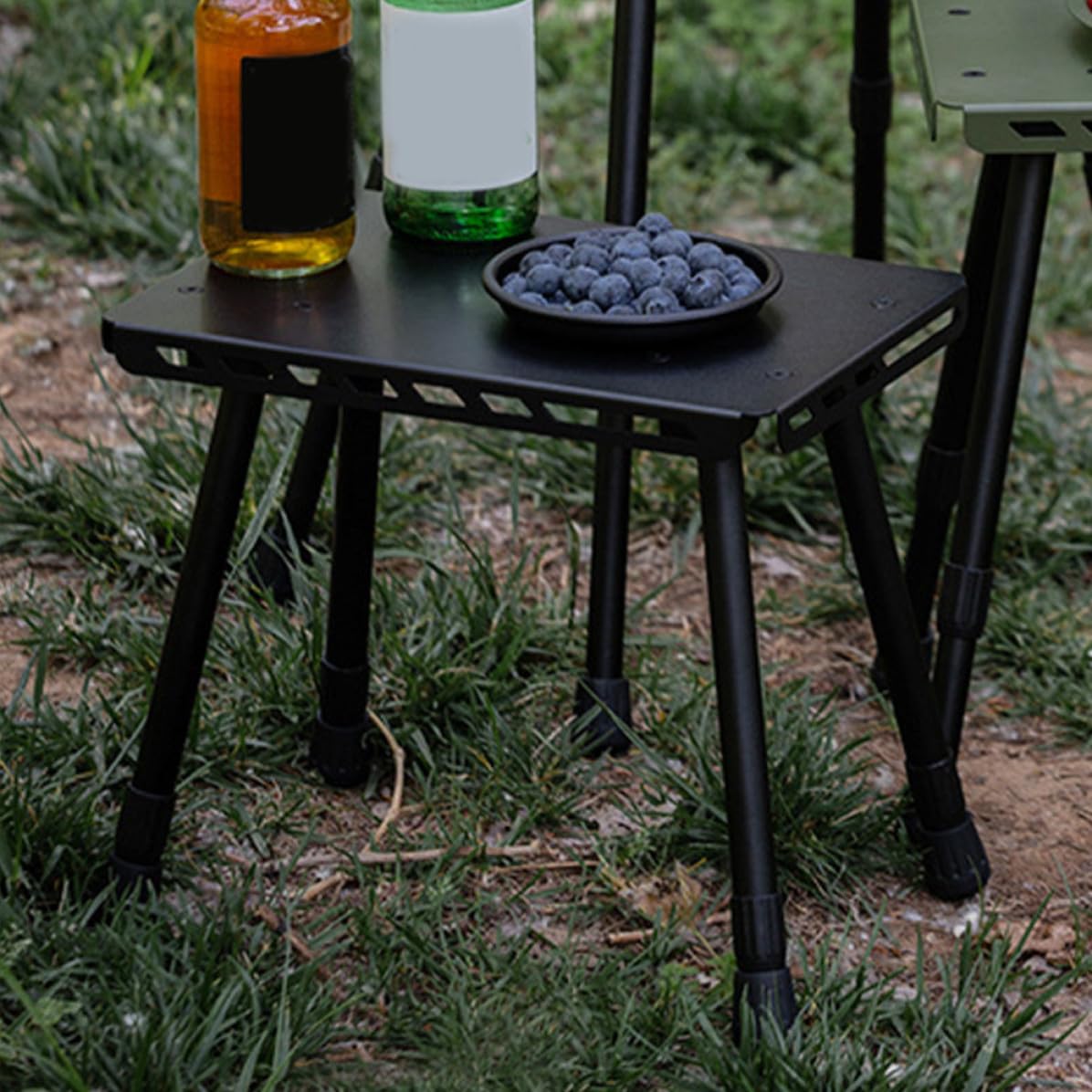 OSALADI Tavolo da Campeggio Facile da Riporre Pieghevole Portatile in Ferro Nero per Picnic e Attività Outdoor