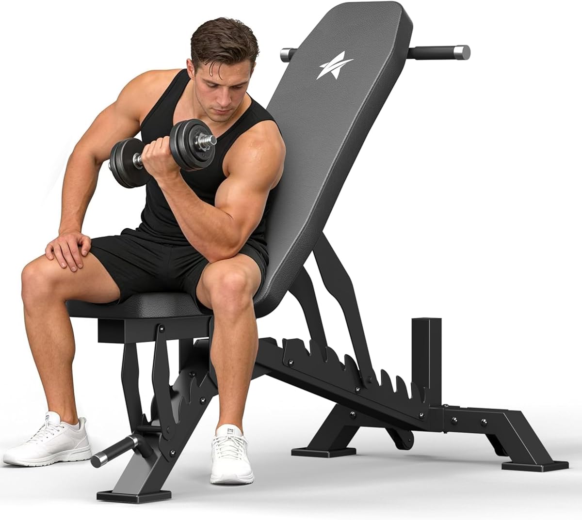 Weight Bench, Adjustable Workout Bench for Home Gym Full Body Workout, 1300LBS Weight Capacity Bench Press, Flat/Incline/Decline with 33" Extra-Long Backrest & Wheels