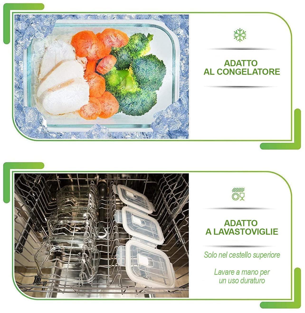 Set da 3 Pezzi di Contenitori per Pranzo in Vetro Borosilicato da 500ml con Divisorio, Adatti al Microonde, Ecologici, Ideali come Regalo di Capodanno