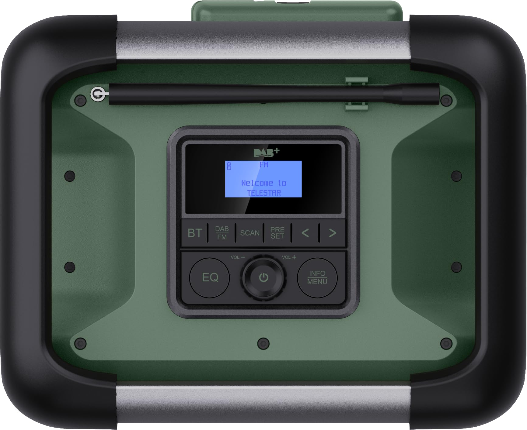 TELESTAR TOP OR 20 – Baustellenradio, läuft mit Marken-Akkus (Makita etc.) | Robust, DAB+, Bluetooth Audio-Streaming, für Akkus von Makita, DeWalt, Bosch, Milwaukee, 80 W Stereo, USB, Akku-/Netzbetrieb