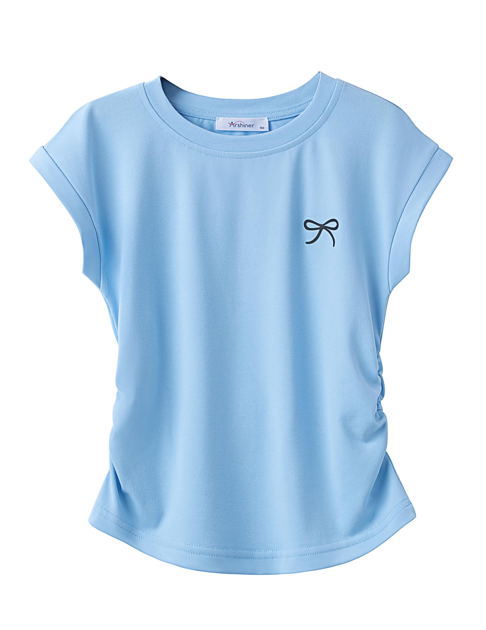 Arshiner Mädchen T-Shirts Top Sommer Schleifendruck Tailliert geschnitten | Mädchen Sommer T-Shirts Schleifendruck Oberteil Tailliert geschnitten Kurzarm Einfarbig Rundhals Freizeit Top Shirt