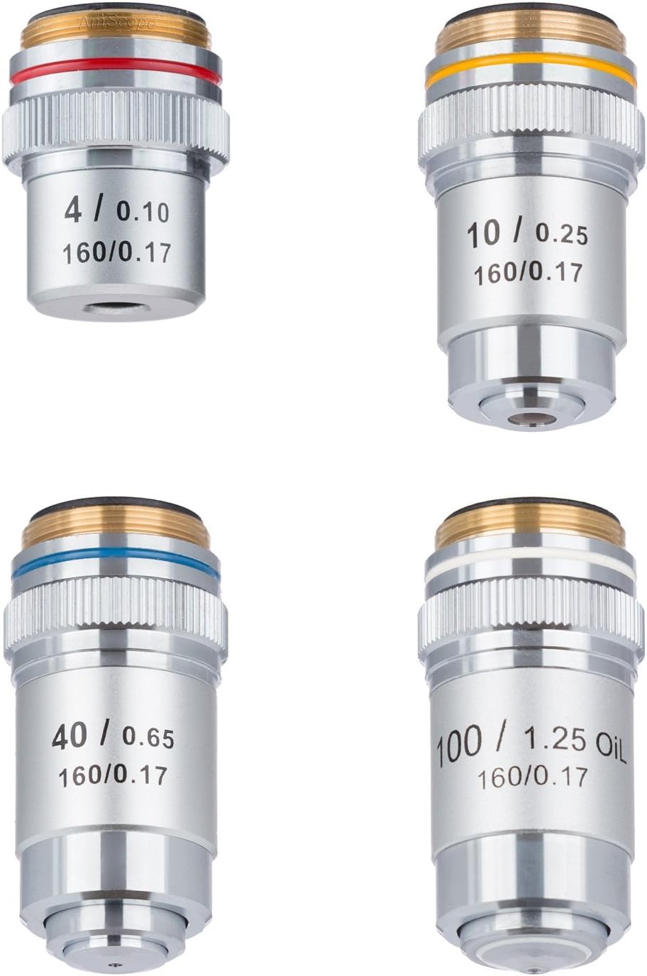 – AmScope 4X-100X Four Achromatic Objective Lens Set