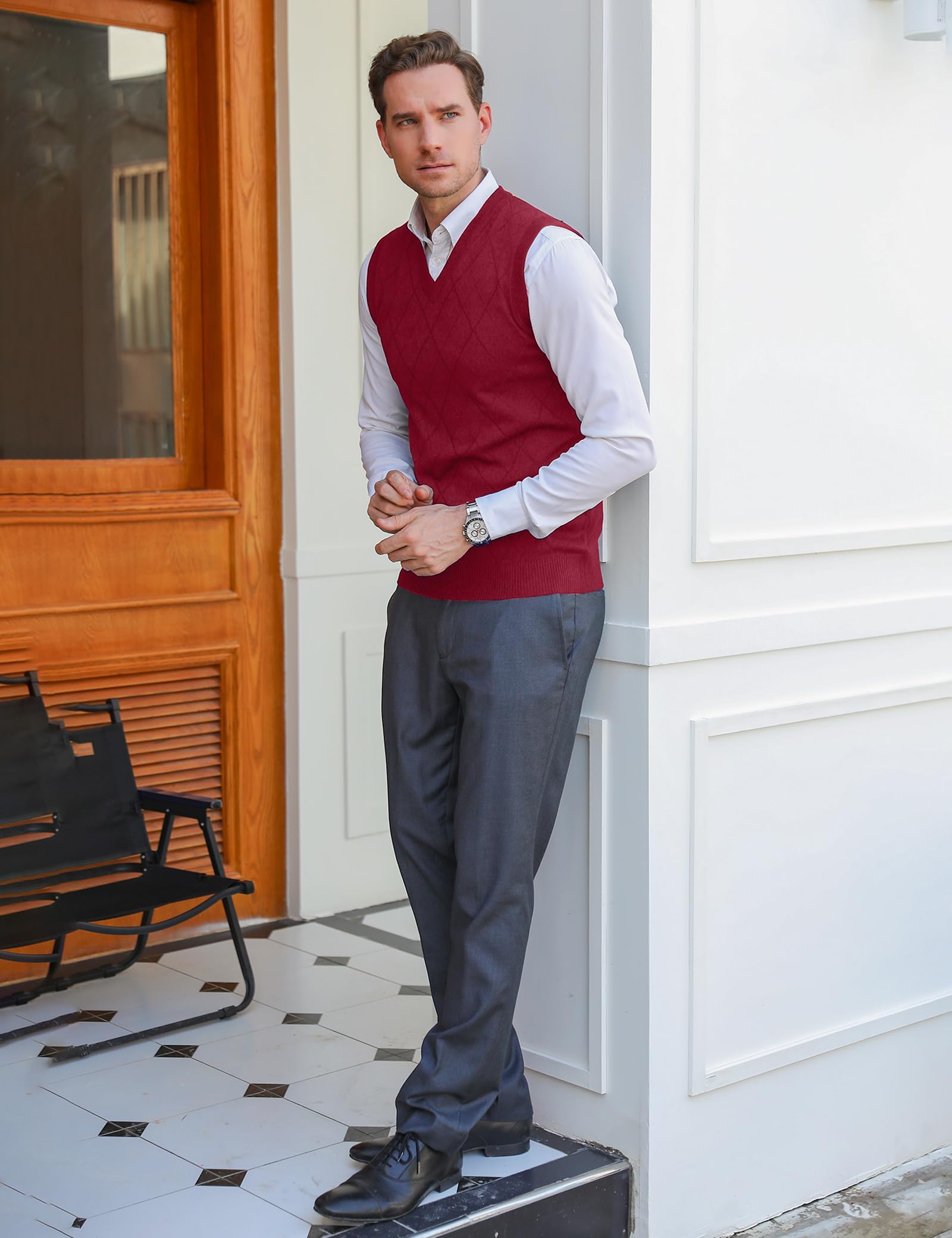 iClosam Gilet Maglione da Uomo Inverno Gilet V-Collo Cotone Casual Pullover Smanicato Maglia Sweater Felpa Men