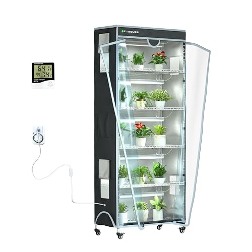 ZOYOYES Indoor Greenhouse with Cover 6-Tiered with 5 Sets of T8 Growth Lights Plant Rack with Thermometer Timer for Seedling Propagation and Flowering, 29.8 "LX13.9 WX71.8 H