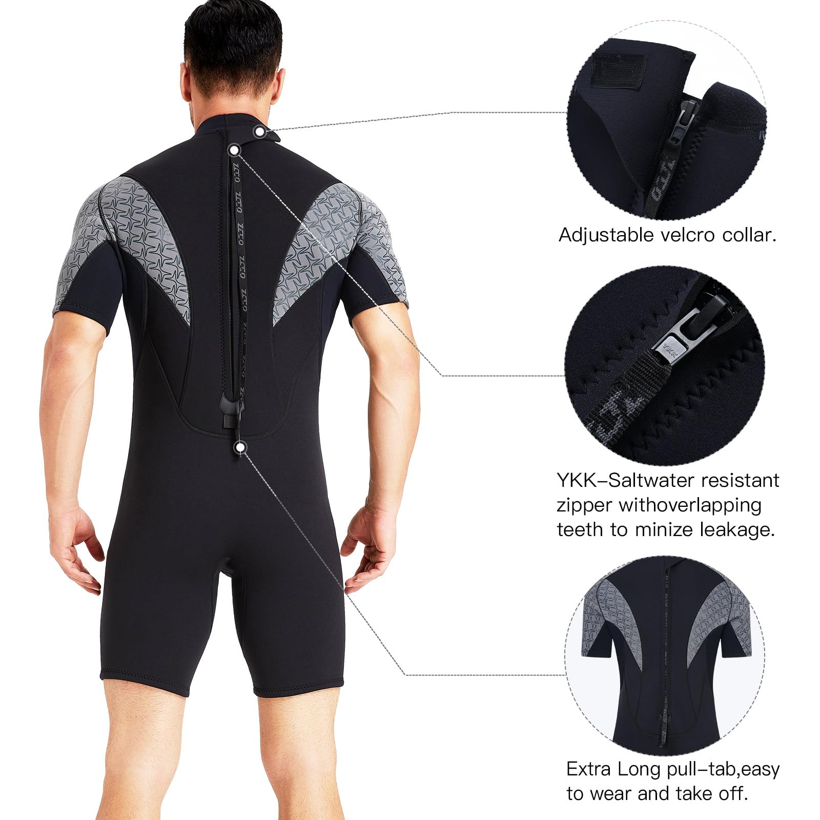Wetsuits Combinaison de plongée Courte en néoprène pour Homme et Femme avec Fermeture éclair dans Le Dos 3 mm pour Le Surf, la plongée avec Tuba, Le canoë, Le Stand up Paddleboard, Le Kayak (Gris)