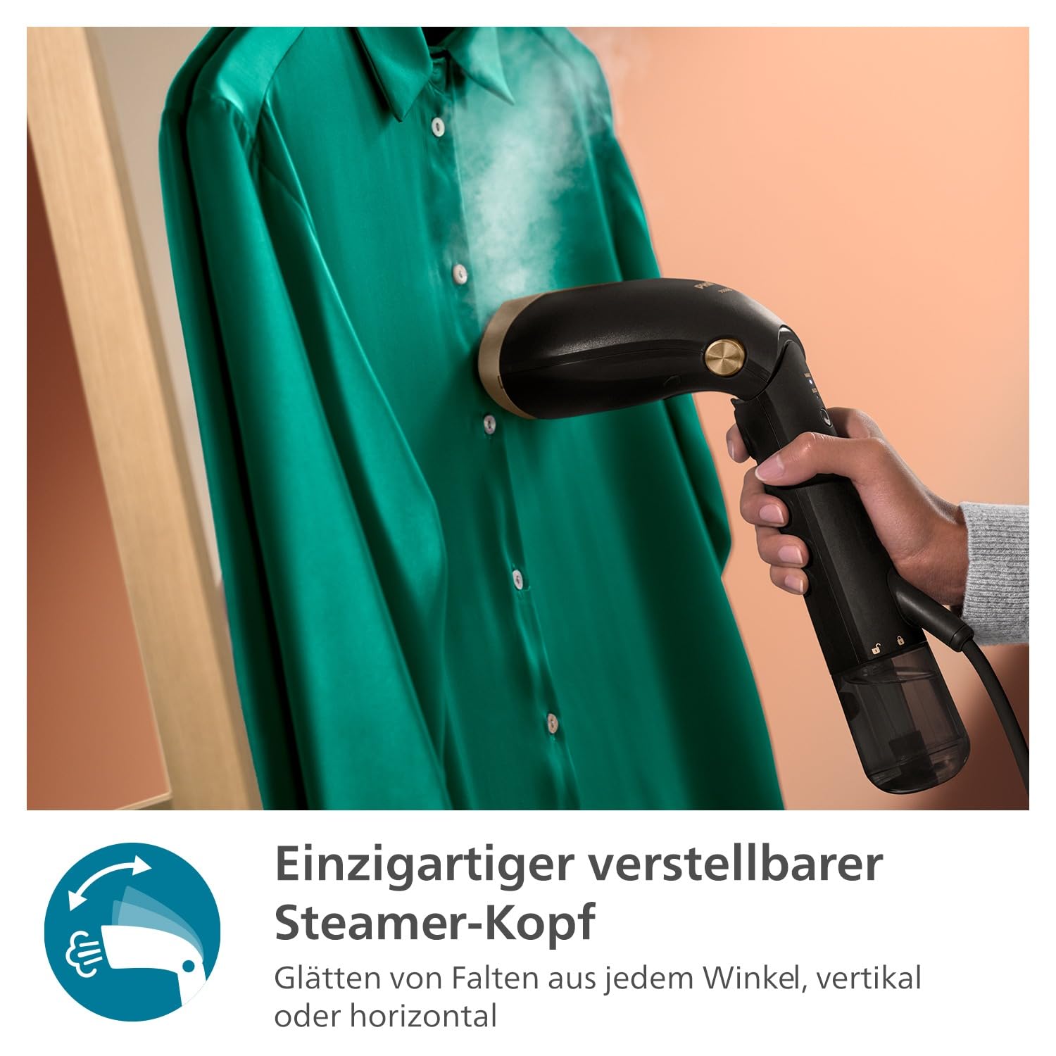 Philips Steamer 7000 Series - 1500W, 28 g/min Dampfleistung, zugespitzte Heizplatte aus Metall, 2 abnehmbare Wassertanks, inkl. Handschuh/StyleMat, Schwarz (STH7060/80)
