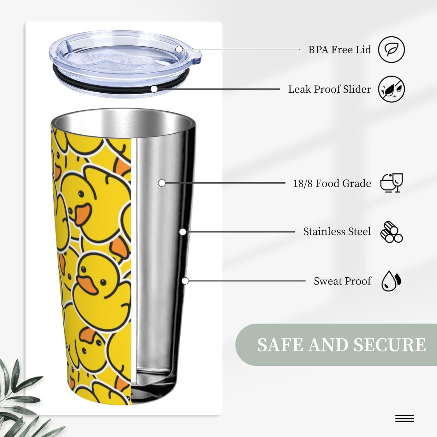 Perinsto Cute Rubber Ducky 20oz Travel Tumbler With Lid And Straw, Yellow Cartoon Ducks Stainless Steel Tumblers Insulated Coffee Cup Mug Gift For Men Women - Image 3