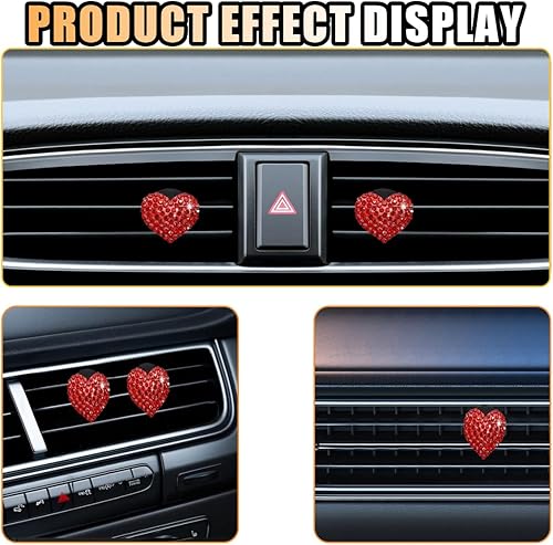 Miniatura 4 de 2 clips de ventilación de automóvil con diamantes de cristal, dijes brillantes en forma de corazón, clip de ventilación de aire para automóvil,
