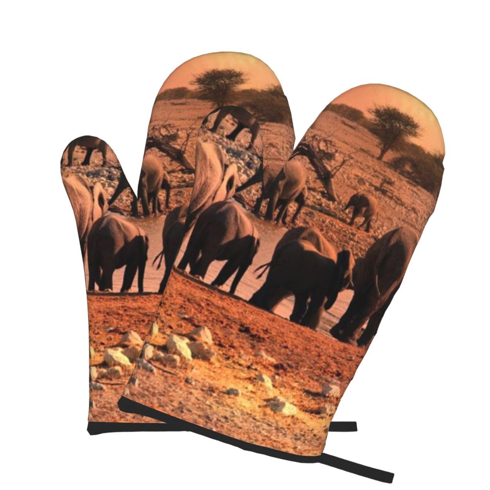 Oven Mitts Set of 2 Pcs, Wild Life Prints Heat Resistant Kitchen Gloves for Cooking Baking Grilling