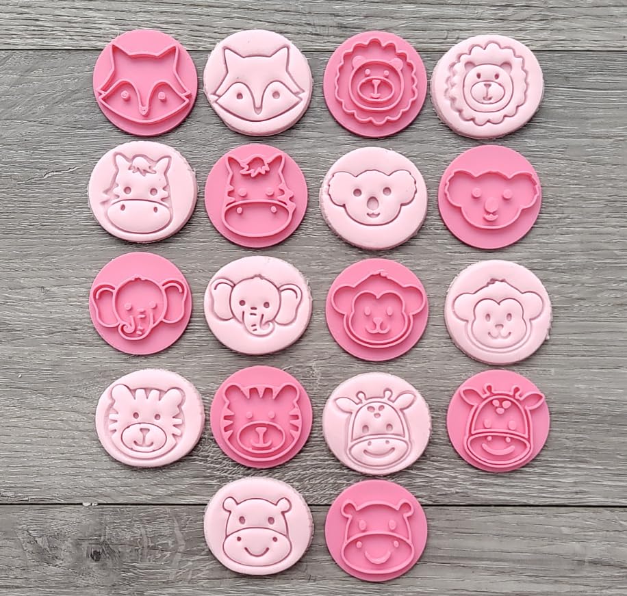 Dhanishtha Jungle Safari Animal Embosser Pack | Cookie Cutters and Fondant Tools | Fondant Cookies Cutter Cake Baking Cutter | Color May Vary | Set of 9 | Diameter 4 CM |
