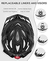 Vista 4 de KINGBIKE - Casco de bicicleta para adultos, hombres, mujeres y jóvenes, para ciclismo en carretera y montaña, con luz recargable por USB