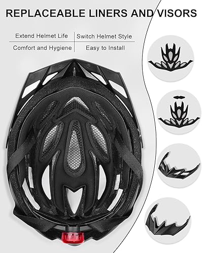 Miniatura 5 de KINGBIKE - Casco de bicicleta para adultos, hombres, mujeres y jóvenes, para ciclismo en carretera y montaña, con luz recargable por USB,