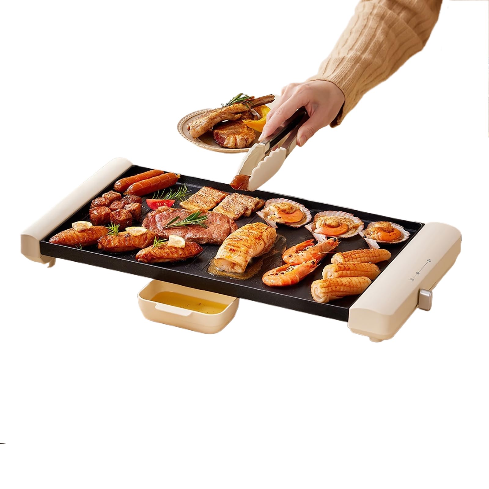 Gril et plaque de cuisson électrique multifonction avec thermostat réglable