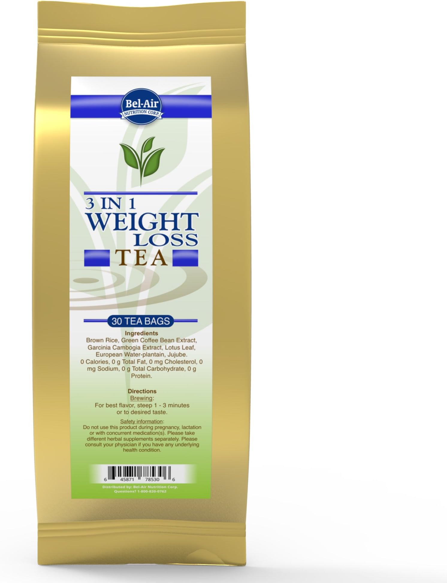 Longevity 3 in 1 Weight Loss Herbal Tea with Garcinia Cambogia & Green Coffee Bean Extract, teabags, 30 Count Package