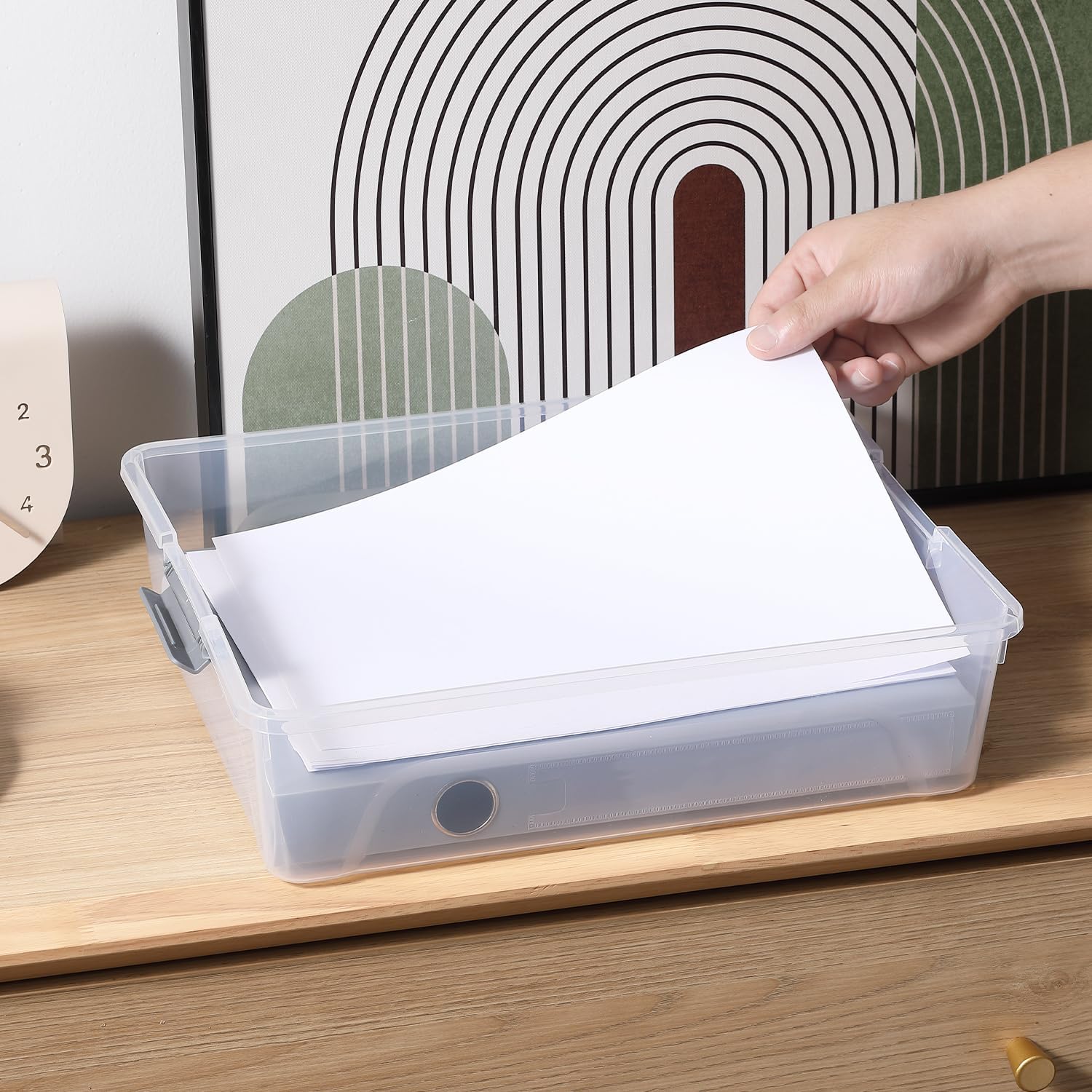 4 Pack 10QT Clear Plastic Storage Bins with Lids Stackable Storage Box for Crafts, Supplies Clear File Box Plastic Container Bins for Organizing (Large 4Pack)