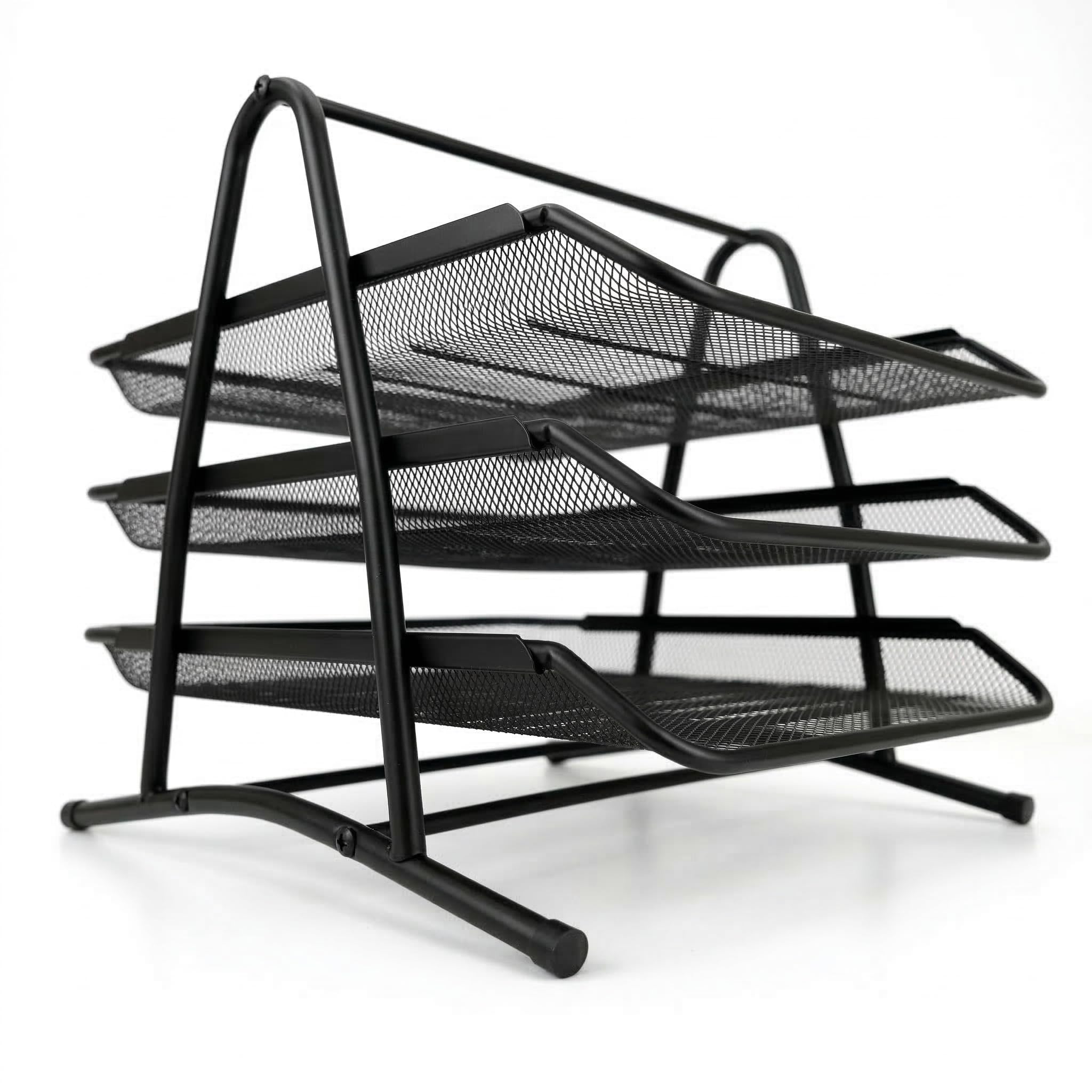 D.RECT KOMO Portadocumenti da Scrivania 3 Scomparti Metallo Rete Organizer A4 Estraibile 350x297x275 mm