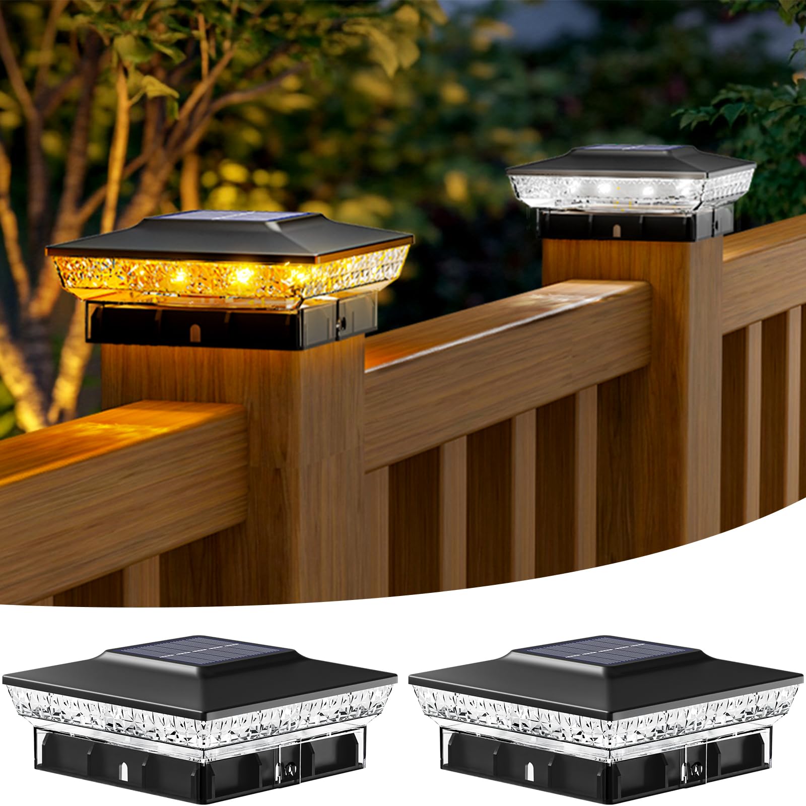 btfarm 2 Pack Solar Post Lights with 16 LED, 2 Modes Fence Post Lights Solar Powered Waterproof
