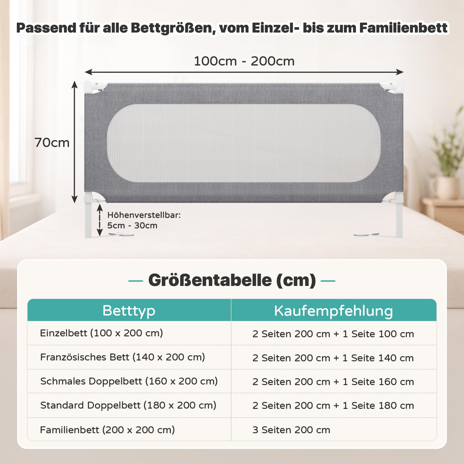 Redcoutt Barrera de Cama(140CM) — Barrera Seguridad Niños Cama con Elevación Vertical, Apta para Camas Infantiles, Lecho de Adultos y Lecho de Madera Maciza (Envase Individual)